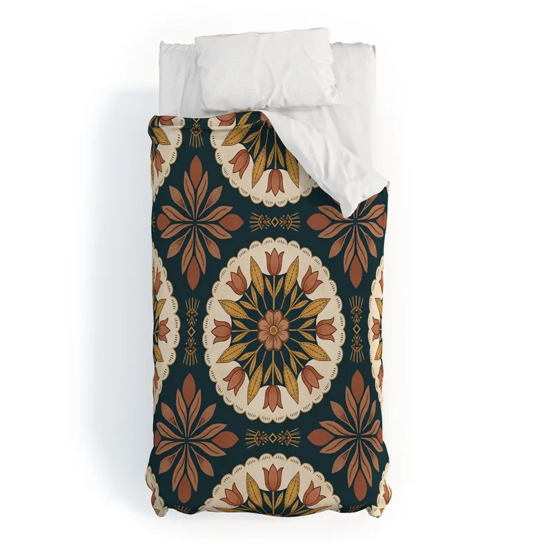Terracotta Boho Floral Geometric Medallion Duvet Cover