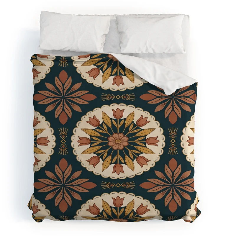 Terracotta Boho Floral Geometric Medallion Duvet Cover