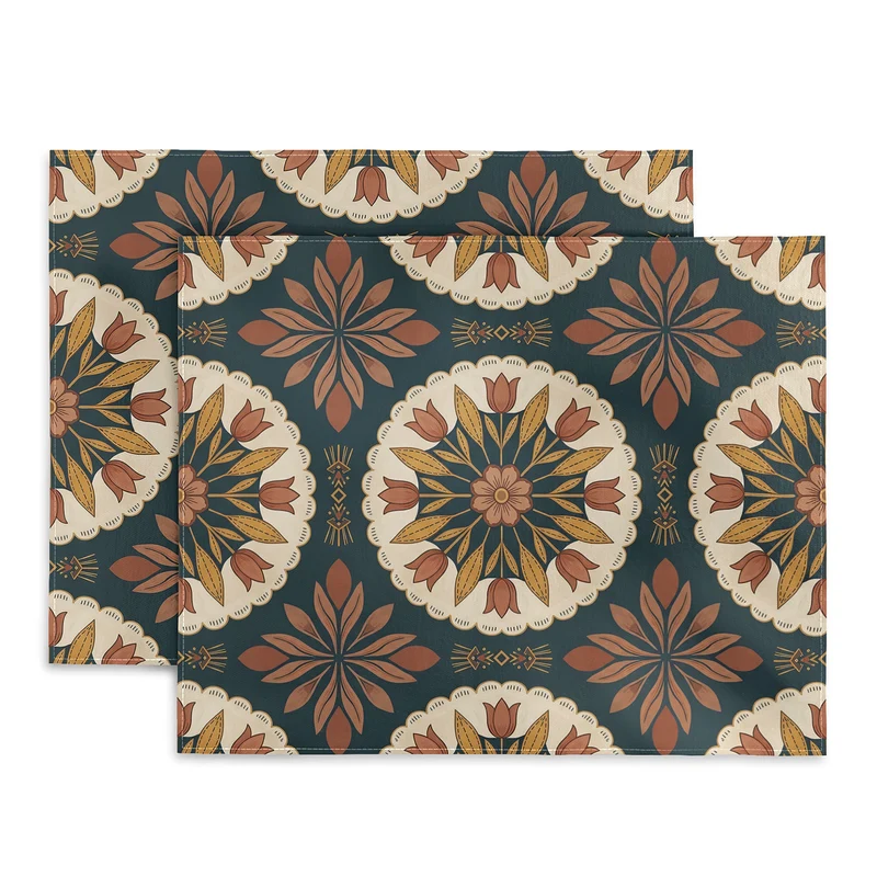 Terracotta Boho Floral Geometric Medallion Placemat