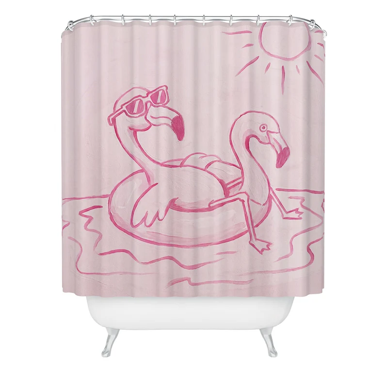 pink flamingo pool party Shower Curtain