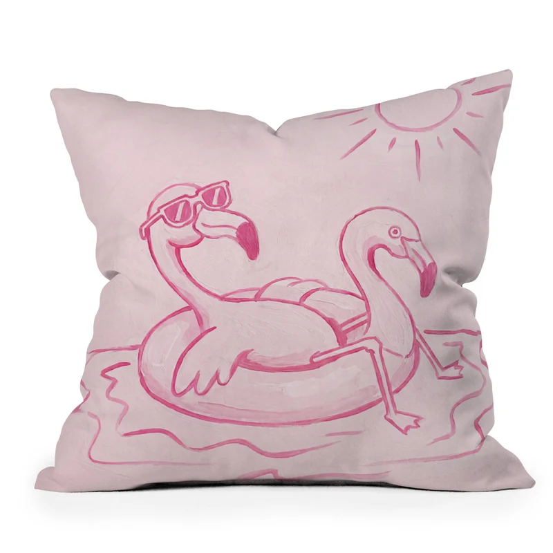 pink flamingo pool party Throw Pillow