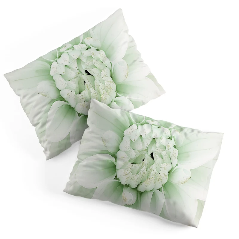 Ethereal dahlia closeup soft sage green botanical art lll Pillow Sham