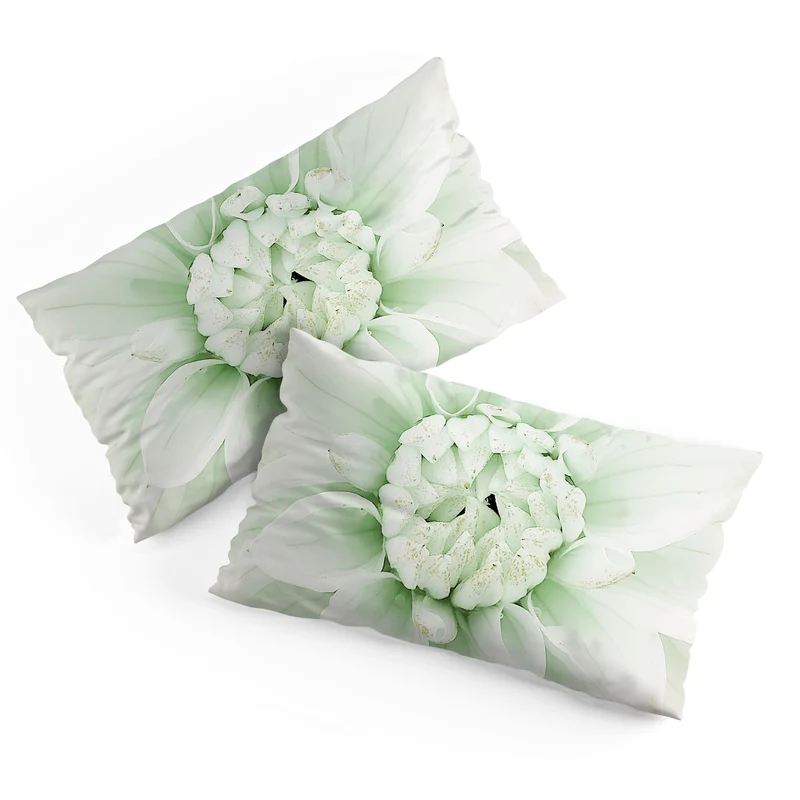 Ethereal dahlia closeup soft sage green botanical art lll Pillow Sham