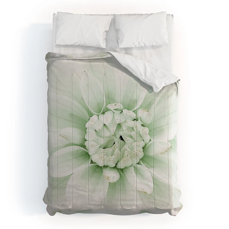 Ethereal dahlia closeup soft sage green botanical art lll Comforter