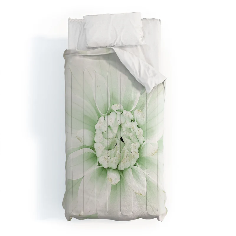 Ethereal dahlia closeup soft sage green botanical art lll Comforter
