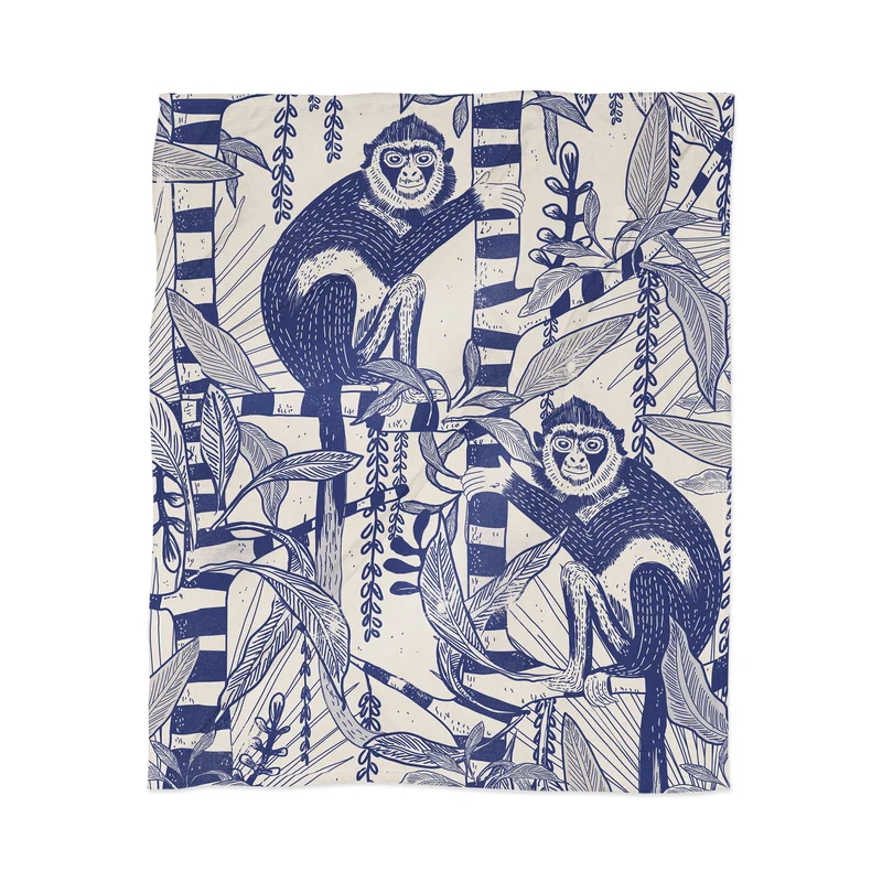 Whimsical Monkeys in Botanical Jungle Throw Blanket