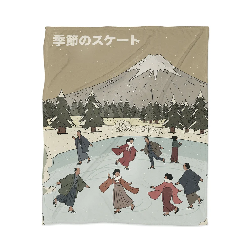 Vintage Skaters in Winter Wonderland Throw Blanket