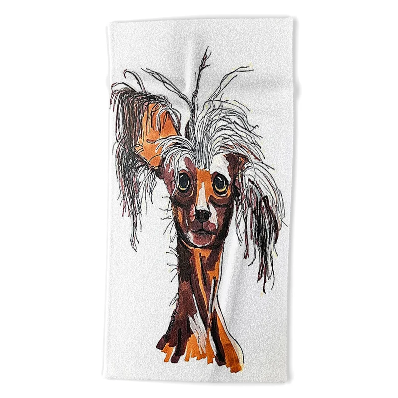 Whimsical Canine Portrait Bath Towel