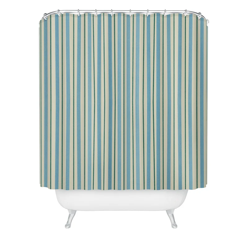 Vintage Blue and Green Vertical Stripes Shower Curtain