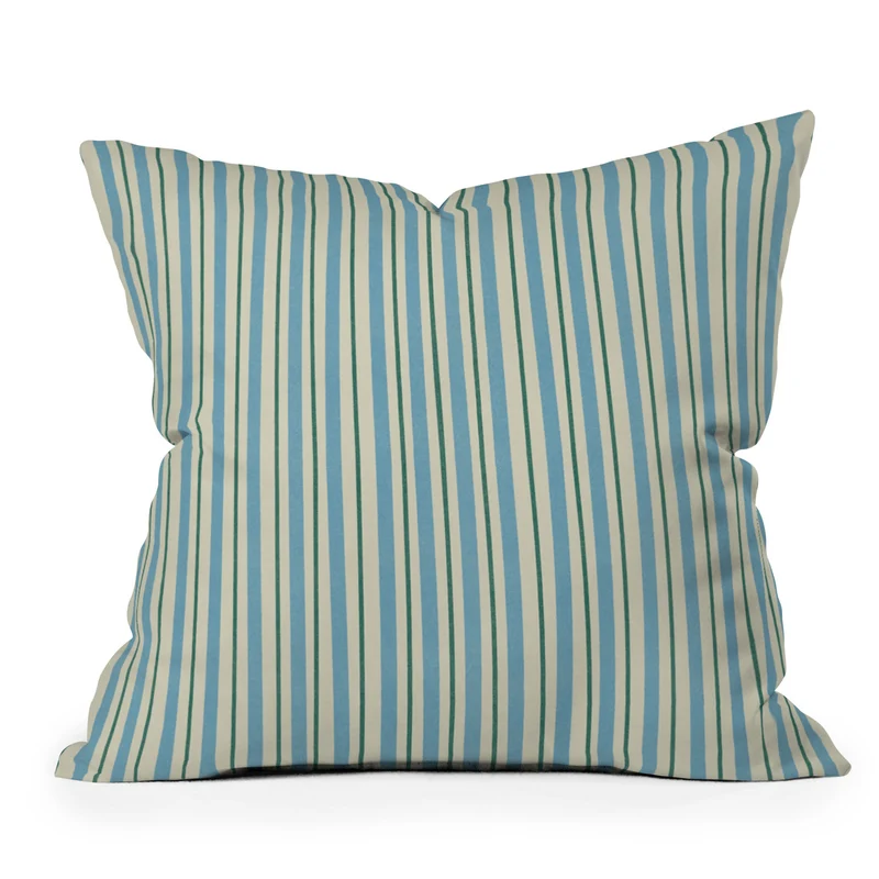 Vintage Blue and Green Vertical Stripes Throw Pillow