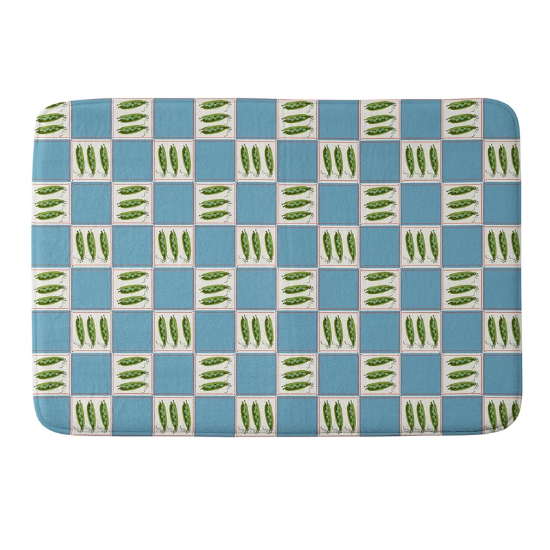 Green Pea Pods Retro Tile Pattern Bath Mat