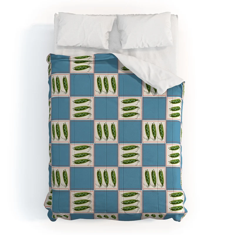 Green Pea Pods Retro Tile Pattern Comforter