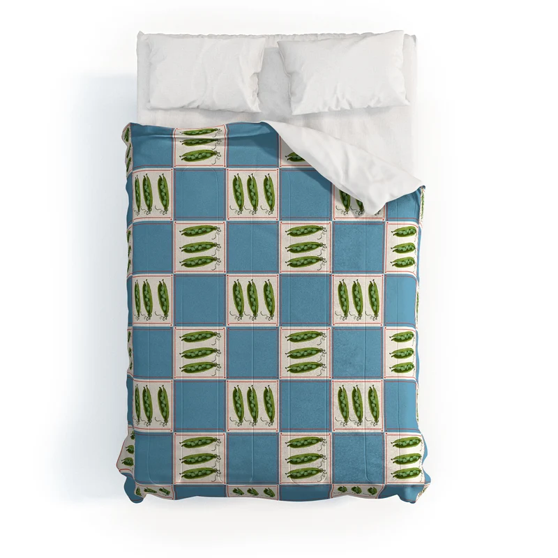 Green Pea Pods Retro Tile Pattern Comforter