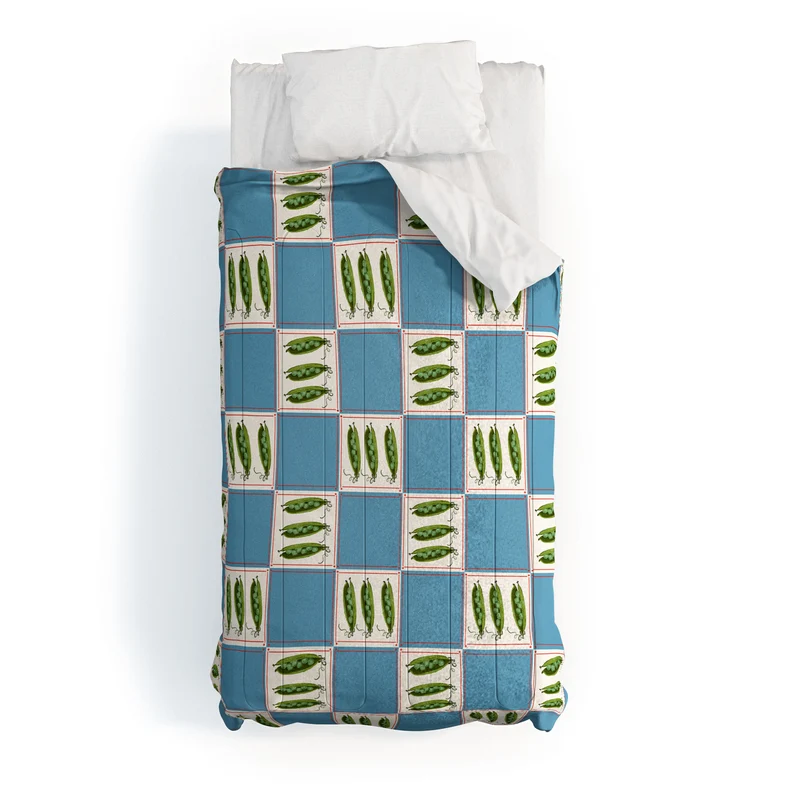 Green Pea Pods Retro Tile Pattern Comforter