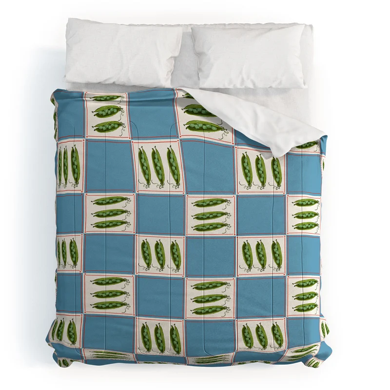 Green Pea Pods Retro Tile Pattern Comforter