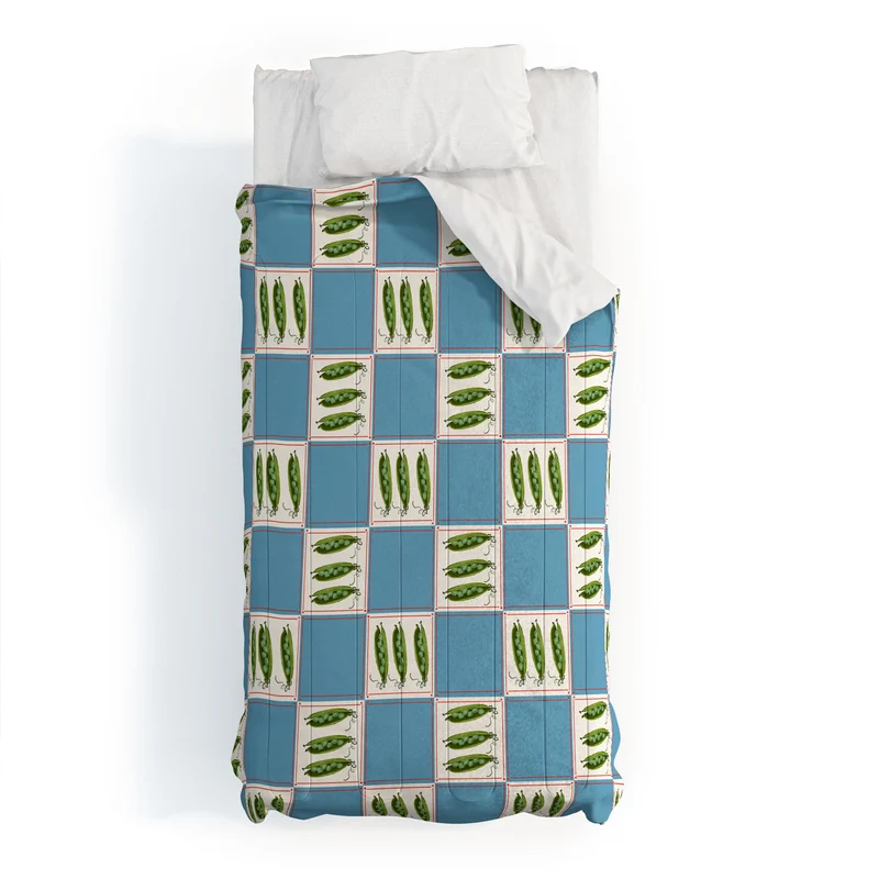 Green Pea Pods Retro Tile Pattern Comforter