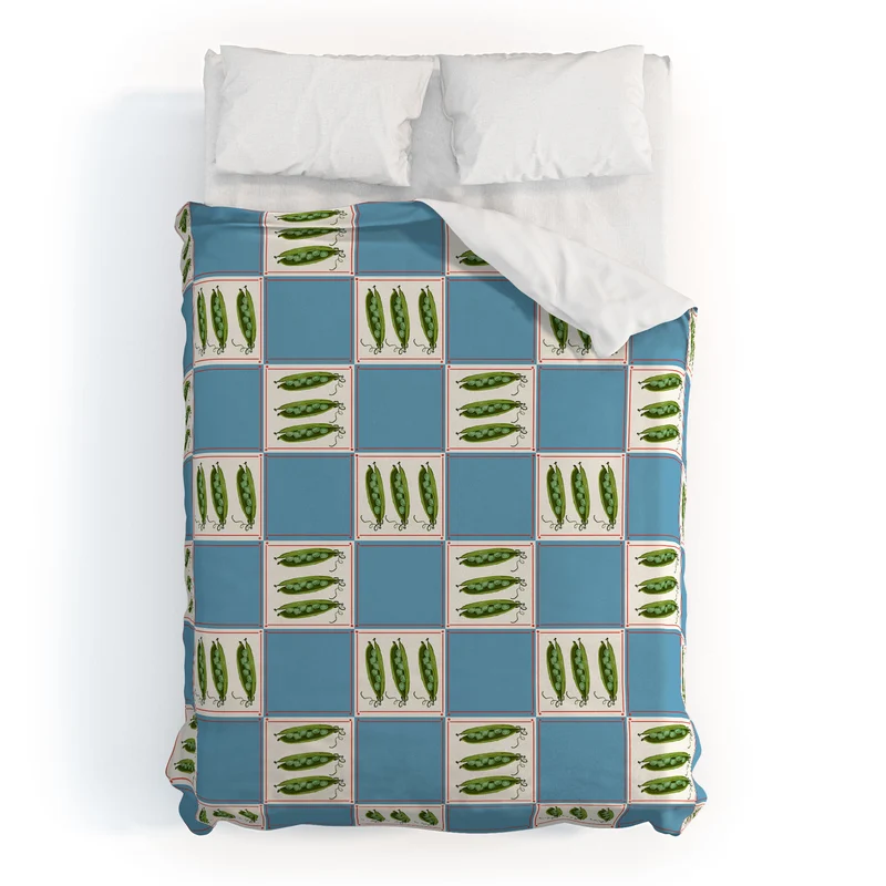 Green Pea Pods Retro Tile Pattern Duvet Cover