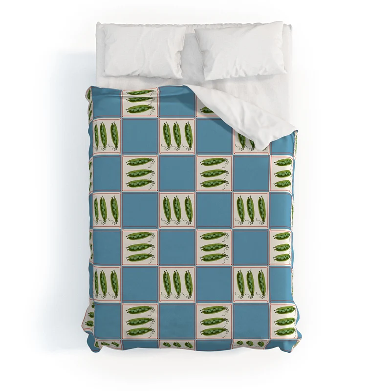 Green Pea Pods Retro Tile Pattern Duvet Cover
