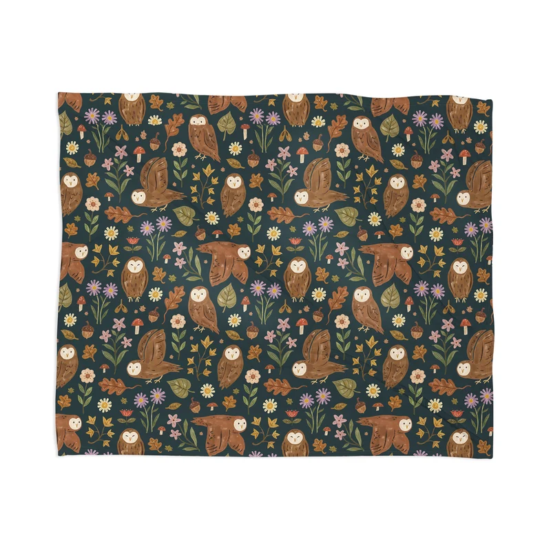 Folksy Fall Owls Throw Blanket