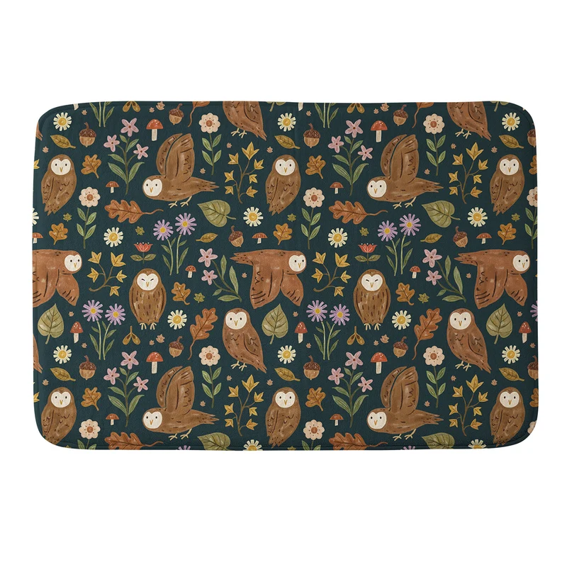 Folksy Fall Owls Bath Mat