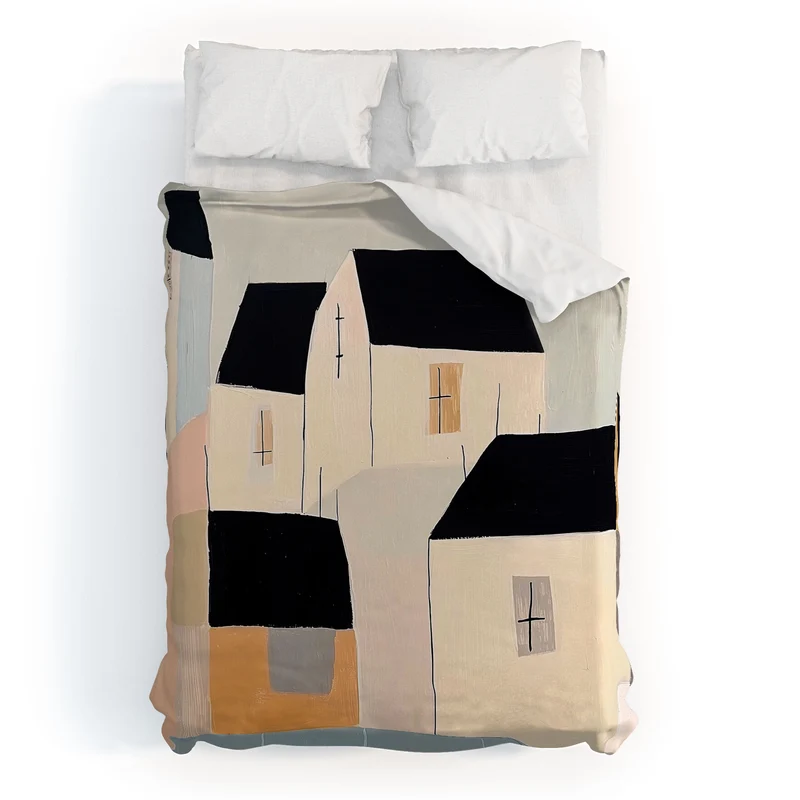 Folk Village Houses Duvet Cover