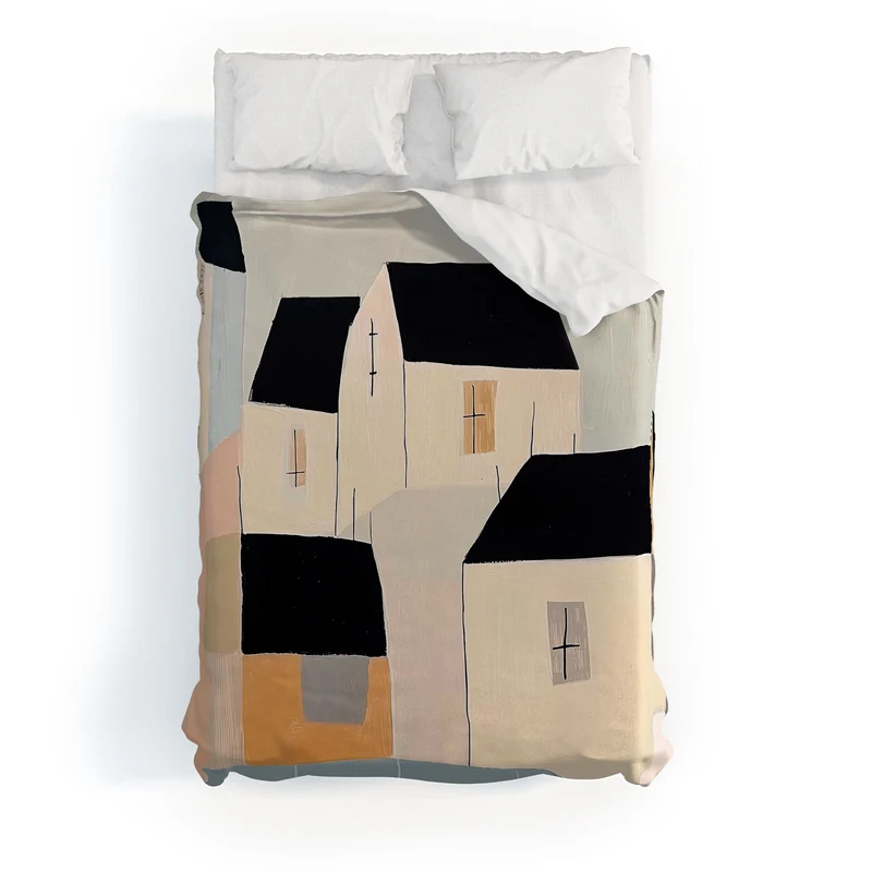 Folk Village Houses Duvet Cover