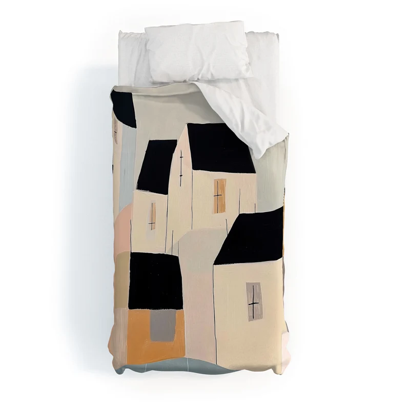 Folk Village Houses Duvet Cover