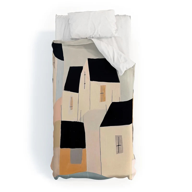 Folk Village Houses Duvet Cover