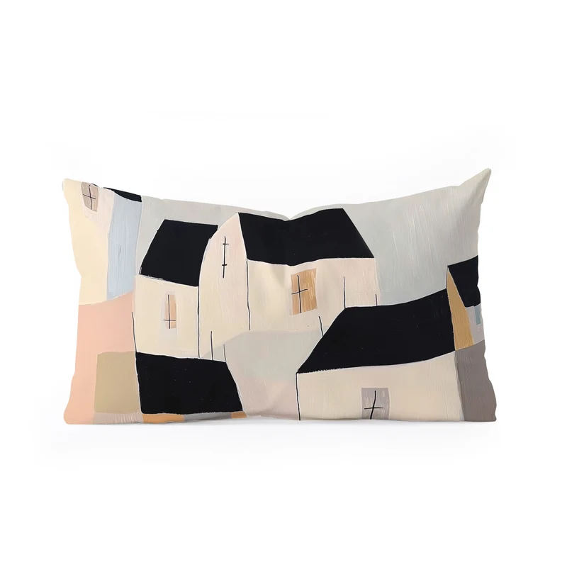 Folk Village Houses Rectangular Pillow