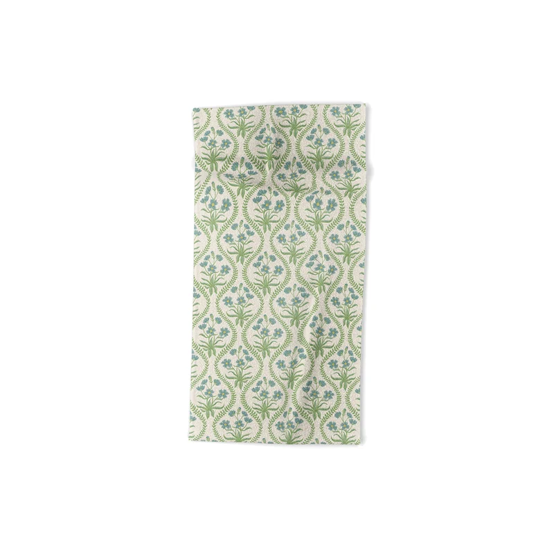 Blue Wildflowers Vintage Ogee Traditional Blue Green Cream Floral Bath Towel