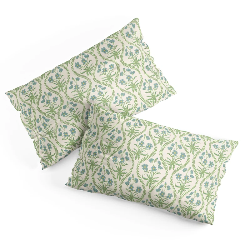 Blue Wildflowers Vintage Ogee Traditional Blue Green Cream Floral Pillow Sham