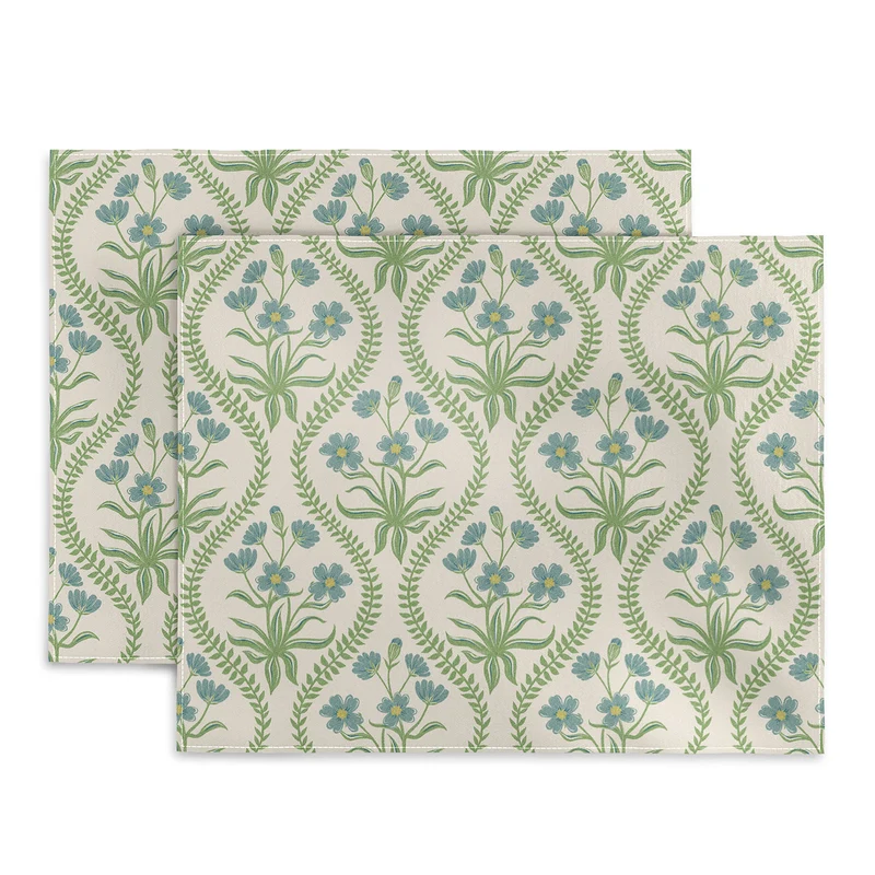 Blue Wildflowers Vintage Ogee Traditional Blue Green Cream Floral Placemat