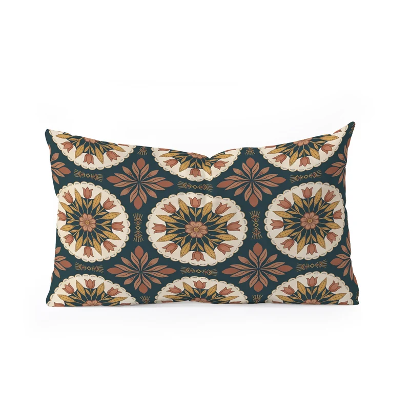 Terracotta Boho Floral Geometric Medallion Rectangular Pillow