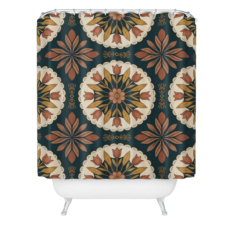 Terracotta Boho Floral Geometric Medallion Shower Curtain