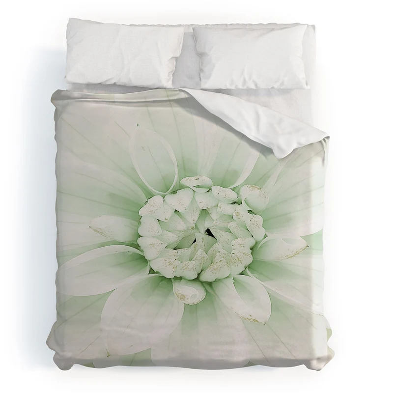 Ethereal dahlia closeup soft sage green botanical art lll Duvet Cover