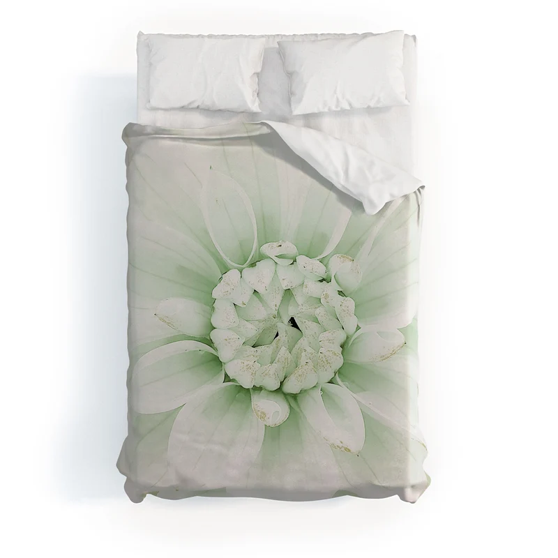 Ethereal dahlia closeup soft sage green botanical art lll Duvet Cover