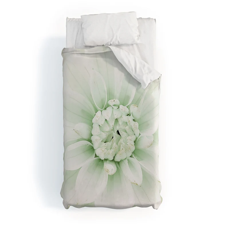 Ethereal dahlia closeup soft sage green botanical art lll Duvet Cover