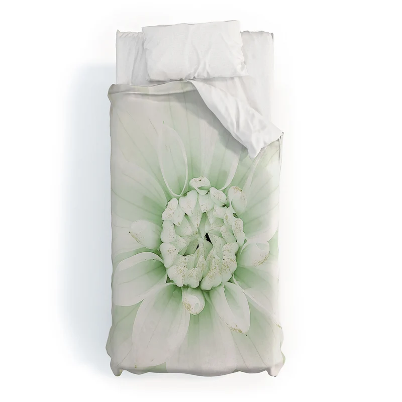 Ethereal dahlia closeup soft sage green botanical art lll Duvet Cover