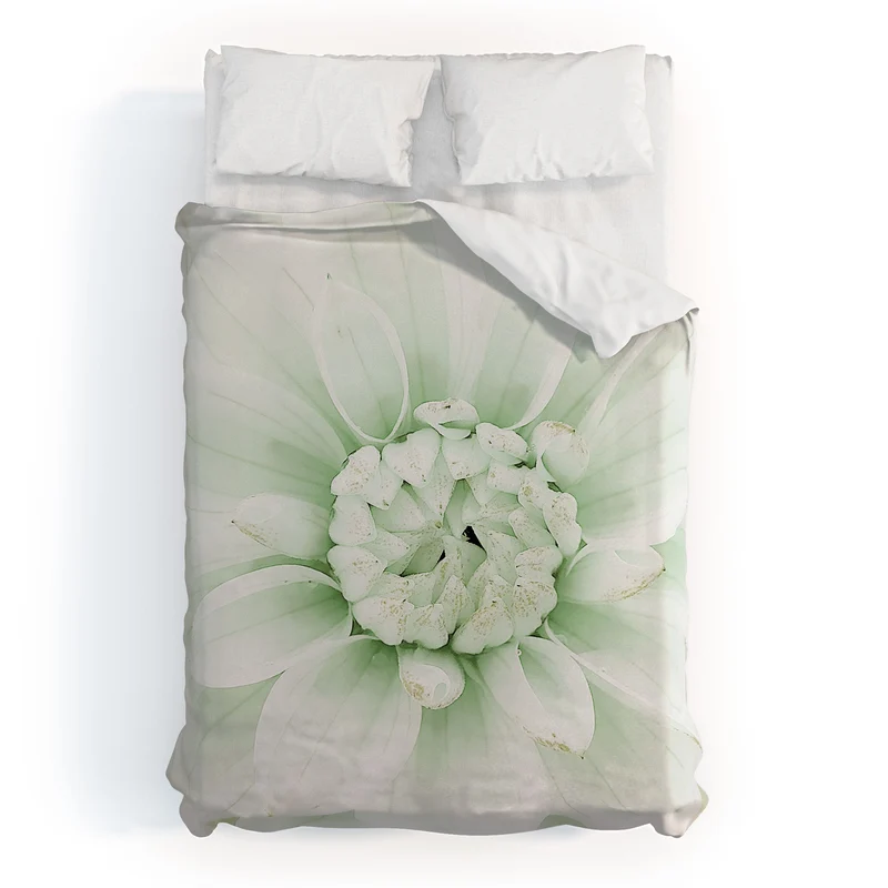 Ethereal dahlia closeup soft sage green botanical art lll Duvet Cover