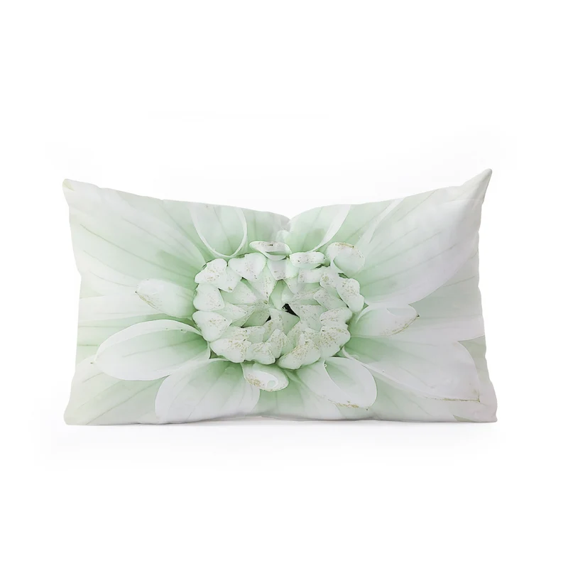 Ethereal dahlia closeup soft sage green botanical art lll Rectangular Pillow