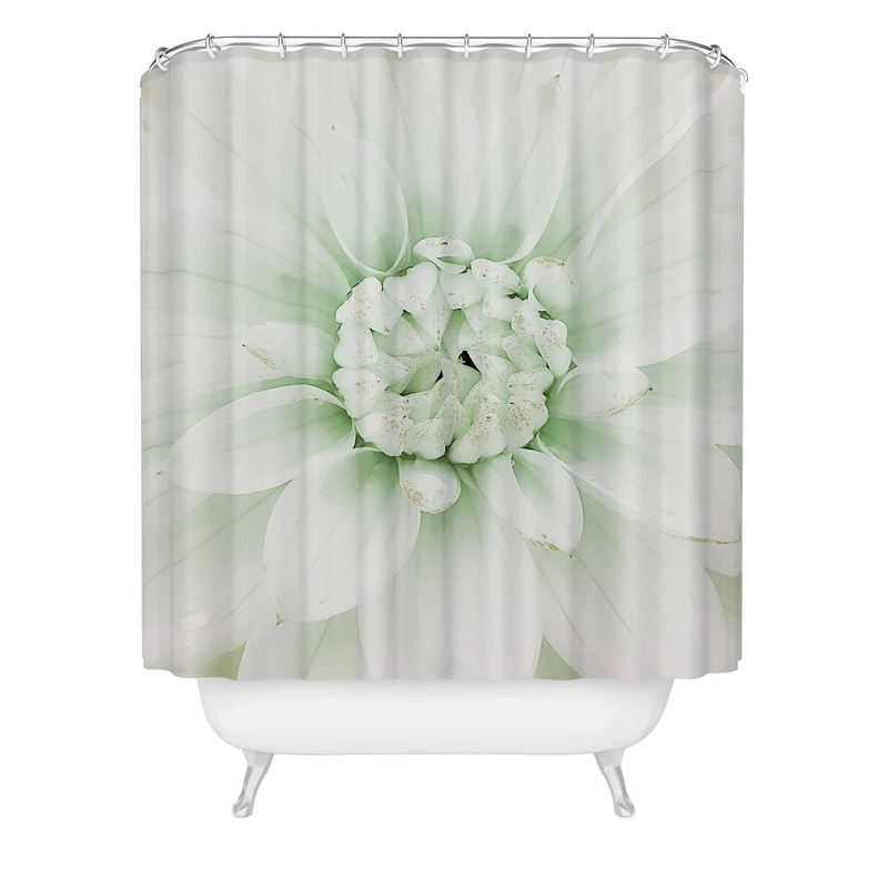 Ethereal dahlia closeup soft sage green botanical art lll Shower Curtain