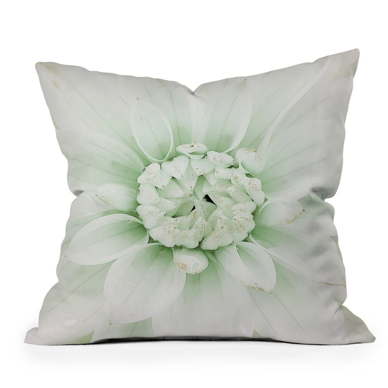 Ethereal dahlia closeup soft sage green botanical art lll Throw Pillow
