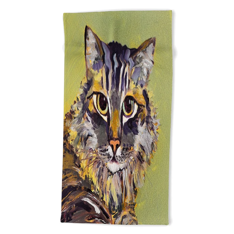 Contemporary Feline Portrait Bath Towel