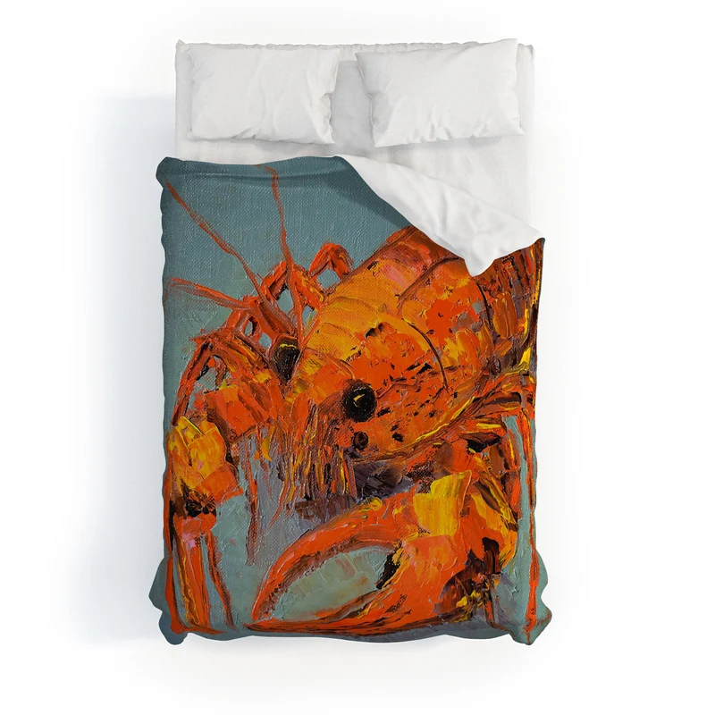 Vibrant Lobster Portrait Duvet Cover