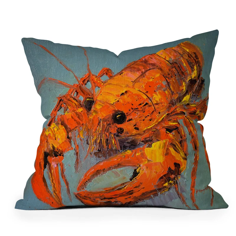 Vibrant Lobster Portrait Throw Pillow