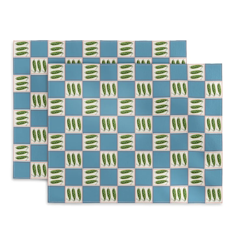 Green Pea Pods Retro Tile Pattern Placemat