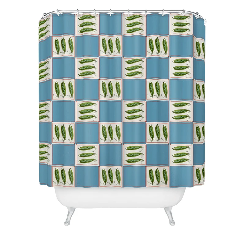 Green Pea Pods Retro Tile Pattern Shower Curtain