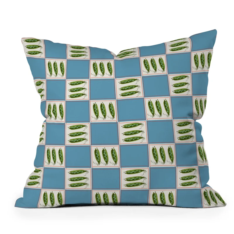 Green Pea Pods Retro Tile Pattern Throw Pillow