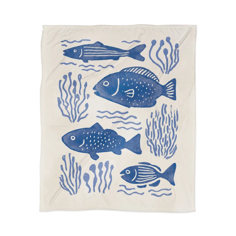 blue fishes illustration Throw Blanket