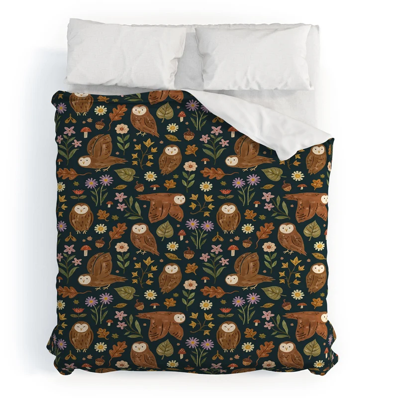 Folksy Fall Owls Duvet Cover